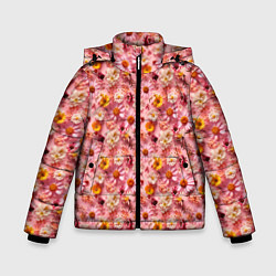 Куртка зимняя для мальчика Желтые белые и розовые цветы, цвет: 3D-черный