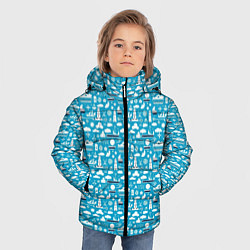 Куртка зимняя для мальчика Маяк и кораблик паттерн, цвет: 3D-светло-серый — фото 2