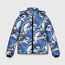 Куртка зимняя для мальчика Японский традиционный узор волн, цвет: 3D-черный