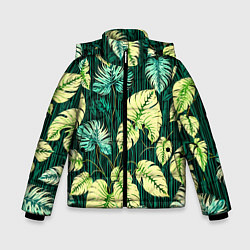 Куртка зимняя для мальчика Листья узор тропический, цвет: 3D-черный