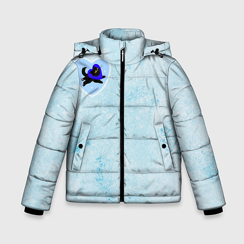 Зимняя куртка для мальчика Ледяное сердце и кошка любви / 3D-Светло-серый – фото 1
