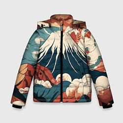 Куртка зимняя для мальчика Ретро Фудзияма, цвет: 3D-красный