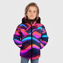 Куртка зимняя для мальчика Неоновые фиолетовые волны, цвет: 3D-светло-серый — фото 2