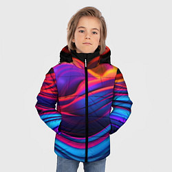 Куртка зимняя для мальчика Яркие неоновые волны, цвет: 3D-светло-серый — фото 2