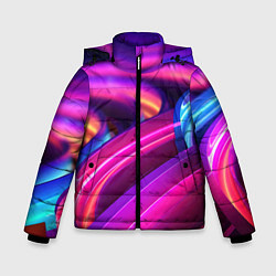 Куртка зимняя для мальчика Неоновые абстрактные волны, цвет: 3D-светло-серый