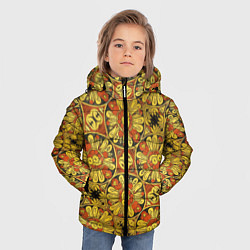 Куртка зимняя для мальчика Красно-желтые цветочки, цвет: 3D-черный — фото 2