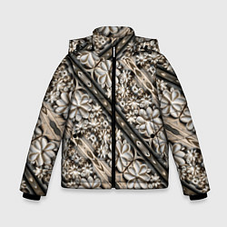 Куртка зимняя для мальчика Бежевые деревянные цветы, цвет: 3D-черный