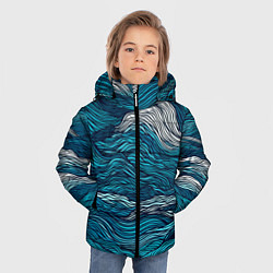 Куртка зимняя для мальчика Синие волны абстракт, цвет: 3D-светло-серый — фото 2