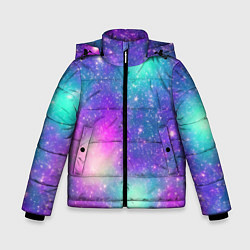 Куртка зимняя для мальчика Яркий розово-голубой космос, цвет: 3D-черный
