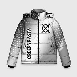 Зимняя куртка для мальчика CreepyPasta glitch на светлом фоне: надпись, симво