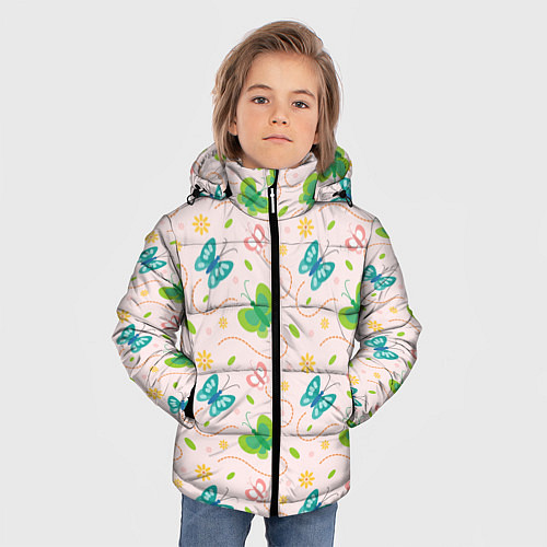 Зимняя куртка для мальчика Прекрасные бабочки / 3D-Светло-серый – фото 3