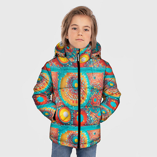 Зимняя куртка для мальчика Круги полосы абстракция / 3D-Светло-серый – фото 3
