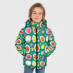 Куртка зимняя для мальчика Текстура авокадо и цветы, цвет: 3D-черный — фото 2