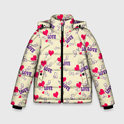 Куртка зимняя для мальчика Любовь - надпись и сердечки, цвет: 3D-светло-серый