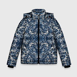 Куртка зимняя для мальчика Белые японские облака на синем фоне, цвет: 3D-черный