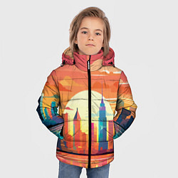 Куртка зимняя для мальчика Городской пейзаж на рассвете, цвет: 3D-светло-серый — фото 2