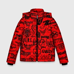 Куртка зимняя для мальчика Лучшие рок группы на красном, цвет: 3D-черный