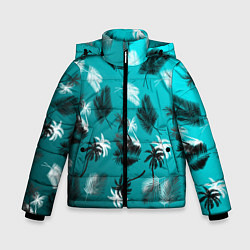 Куртка зимняя для мальчика Летний узор с пальмами, цвет: 3D-светло-серый
