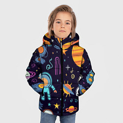 Куртка зимняя для мальчика Яркий космический паттерн, цвет: 3D-черный — фото 2