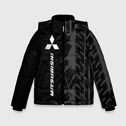 Зимняя куртка для мальчика Mitsubishi speed на темном фоне со следами шин: по