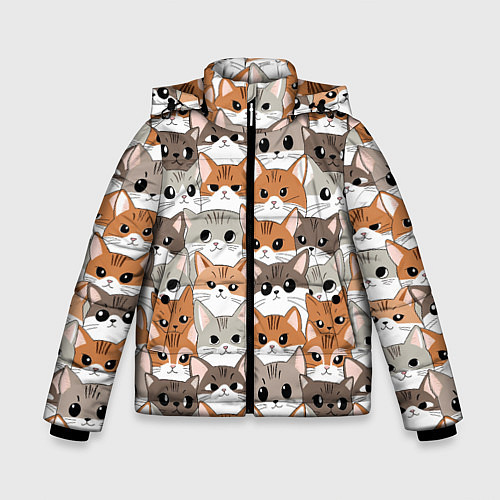 Зимняя куртка для мальчика Паттерн милые котики / 3D-Светло-серый – фото 1