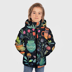 Куртка зимняя для мальчика Паттерн из цветочных горшков, цвет: 3D-черный — фото 2