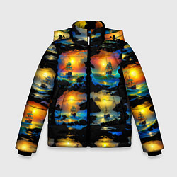 Куртка зимняя для мальчика Вечерние кораблики, цвет: 3D-светло-серый