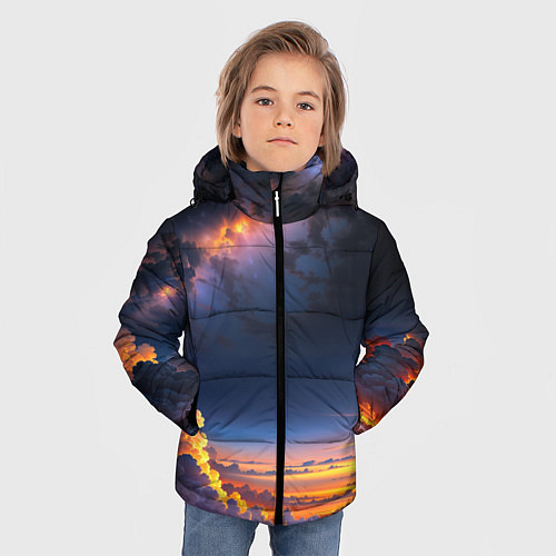 Зимняя куртка для мальчика Млечный путь и облака на закате / 3D-Светло-серый – фото 3
