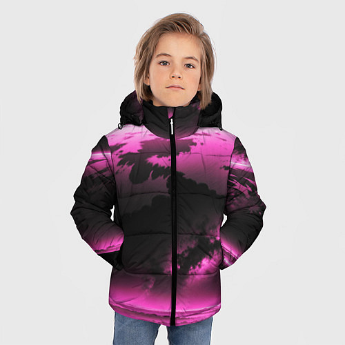Зимняя куртка для мальчика Сай фай пейзаж в черно розовых тонах / 3D-Светло-серый – фото 3