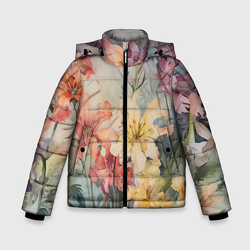 Зимняя куртка для мальчика Акварельные лилии / 3D-Светло-серый – фото 1