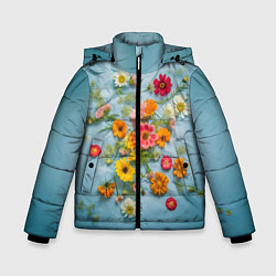 Куртка зимняя для мальчика Букет полевых цветов на ткани, цвет: 3D-светло-серый