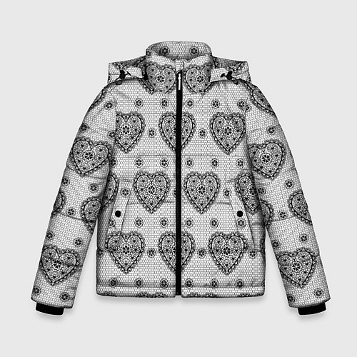 Зимняя куртка для мальчика Черное кружево с сердцами / 3D-Светло-серый – фото 1