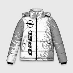 Куртка зимняя для мальчика Opel speed на светлом фоне со следами шин: по-верт, цвет: 3D-черный