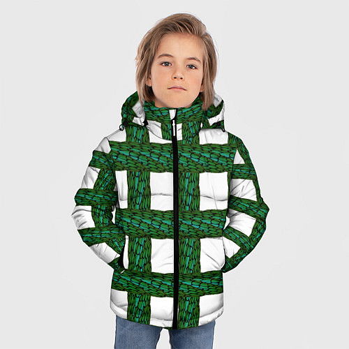 Зимняя куртка для мальчика Зеленые змейки / 3D-Светло-серый – фото 3