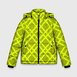 Куртка зимняя для мальчика Черный геометрический орнамент на желтом фоне, цвет: 3D-черный
