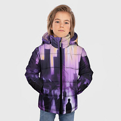 Куртка зимняя для мальчика Человеческие силуэты на фоне большого города, цвет: 3D-светло-серый — фото 2
