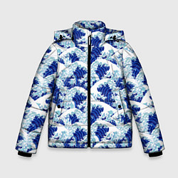 Куртка зимняя для мальчика Кацусика Хокусай паттерн, цвет: 3D-черный