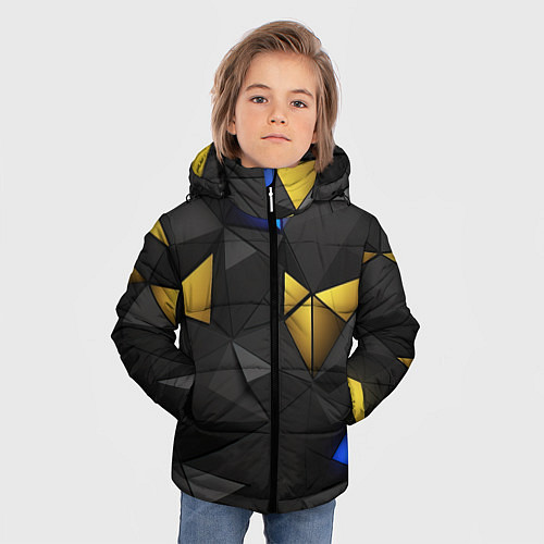 Зимняя куртка для мальчика Black yellow geometry / 3D-Светло-серый – фото 3