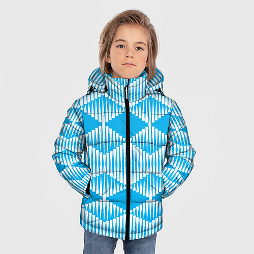 Зимняя куртка для мальчика Бирюзовые белые объемные ромбы / 3D-Светло-серый – фото 3