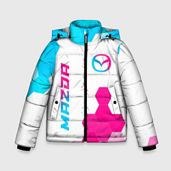 Куртка зимняя для мальчика Mazda neon gradient style: надпись, символ, цвет: 3D-черный