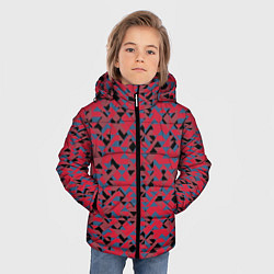 Куртка зимняя для мальчика Черные и синие треугольники на красном, цвет: 3D-светло-серый — фото 2