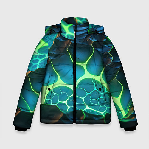 Зимняя куртка для мальчика Разлом синих и зеленых неоновых плит / 3D-Красный – фото 1