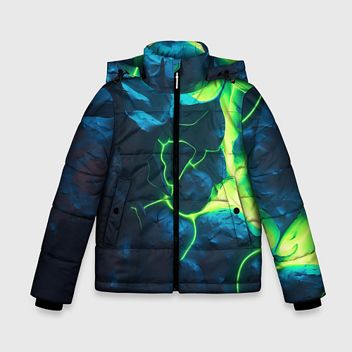 Зимняя куртка для мальчика Неоновый зеленый разлом плит / 3D-Красный – фото 1