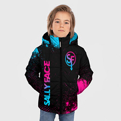 Куртка зимняя для мальчика Sally Face - neon gradient: надпись, символ, цвет: 3D-черный — фото 2