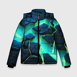 Куртка зимняя для мальчика Разлом объемных зеленых плит, цвет: 3D-черный