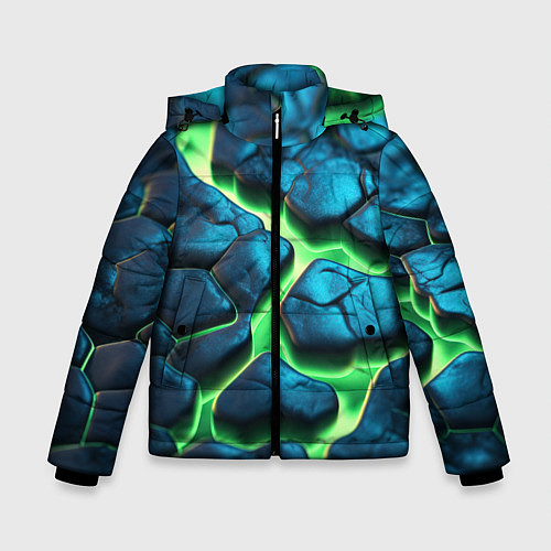 Зимняя куртка для мальчика Разломленные зеленые плиты / 3D-Красный – фото 1