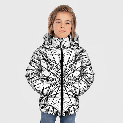 Зимняя куртка для мальчика Абстрактный контрастный паттерн / 3D-Светло-серый – фото 3