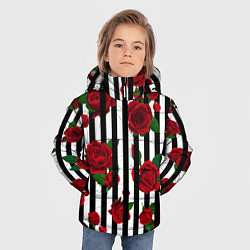 Куртка зимняя для мальчика Полосы и красные розы, цвет: 3D-светло-серый — фото 2