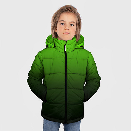 Зимняя куртка для мальчика Градиент ядовитый зеленый - черный / 3D-Светло-серый – фото 3