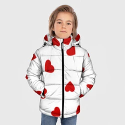 Куртка зимняя для мальчика Красные сердечки на белом, цвет: 3D-черный — фото 2